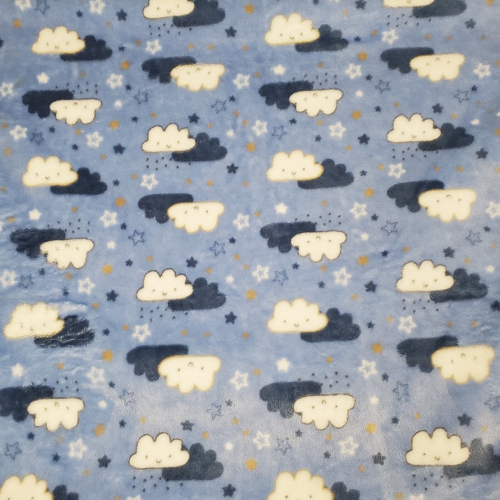 Little Joy Baby Blue Happy Cloud Stars Blanket 29x39‎ Inch EUC
